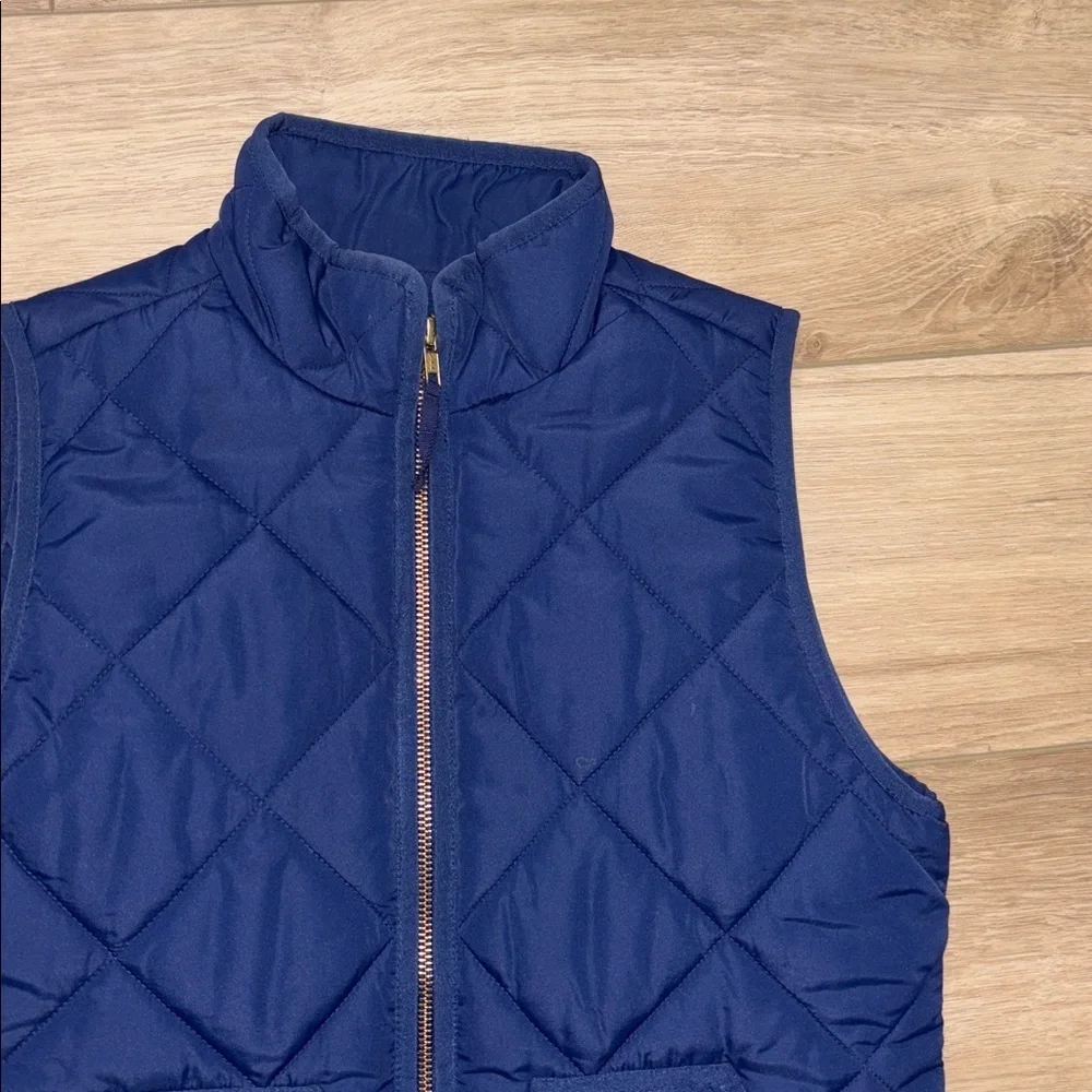 J. Crew Blue Quilted Vest with Gold Accents size xsmall